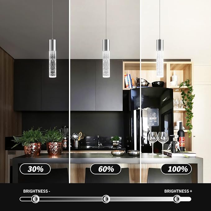 OKELI Modern Pendant Lights,LED Bubble Crystal Kitchen Island Light Fixtures,Chrome Mini Single Pendant Lighting for Kitchen Island,Bar,6W,6000K,ETL,3Pack-Ruum Studio Home