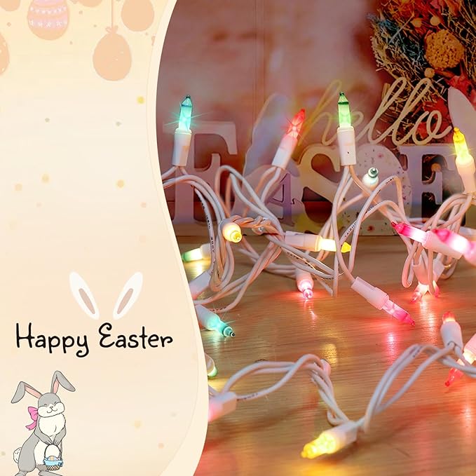 100LIGHTS Multi Easter Mini String Lights，Connectors Christmas Decorative Lights 19.6 UL Certified Waterproof for Easter Home Garden Holiday Christmas Tree Party Patio Wedding-Ruum Studio Home