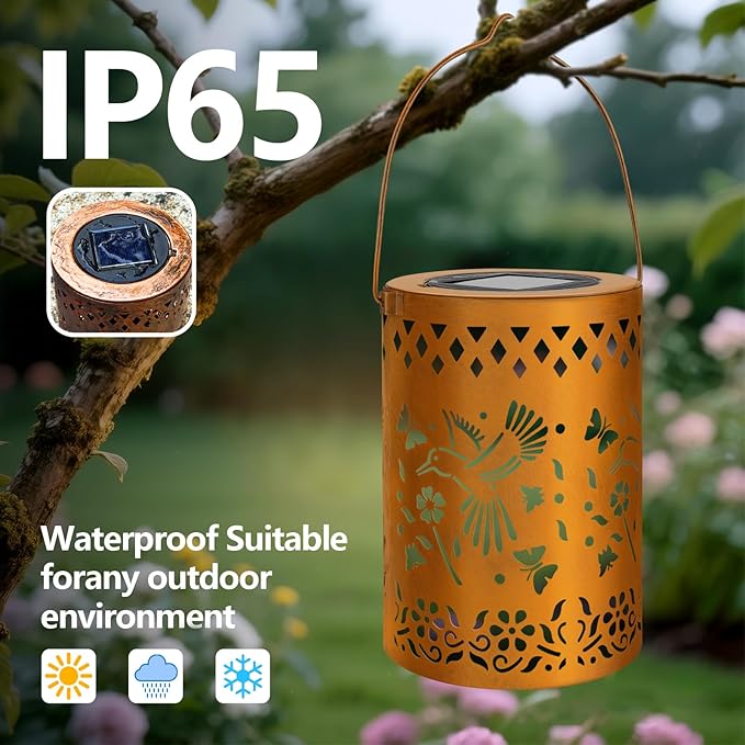 Solar Lanterns Outdoor Waterproof Hummingbird Garden Decor Birthday Gifts for Women Mom Grandma Hanging Solar Lights Metal Decoration for Yard, Patio, Backyard, Porch, Garden, 2 Pack-Ruum Studio Home