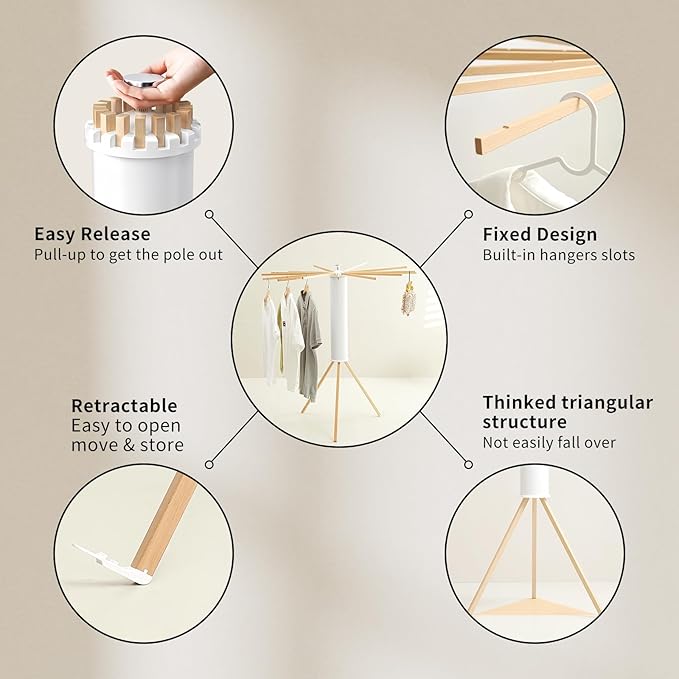 Clothes Drying Rack Tripod,Laundry Hanger Dryer Rack,Portable Drying Rack,Outdoor Clothes Rack-Drying Rack Clothing Laundry Bedroom Household Wooden-16rods-Ruum Studio Home
