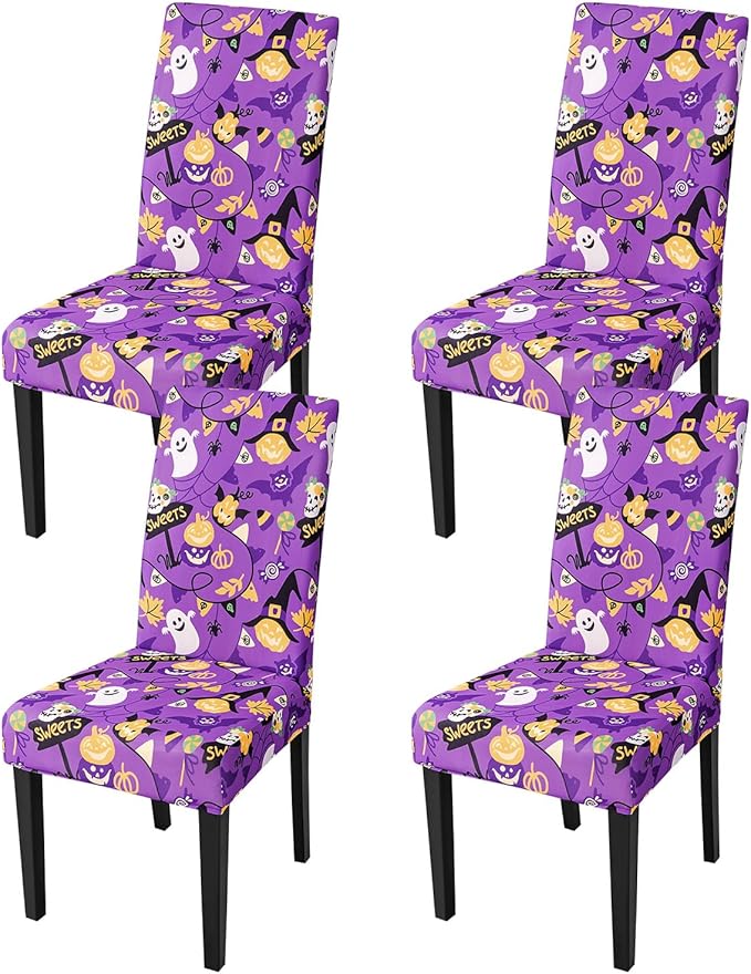 JQinHome Purple Halloween Chair Slipcover, Spider Web Chair Covers Set of 4, High Stretch Washable Chair Protector Cover for Dining Room, Kitchen,Home Party,Wedding Ceremony(Purple Candy,4PC)-Ruum Studio Home