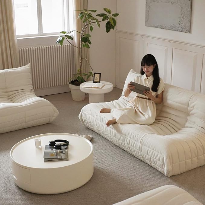 Luxury Sofa Couch Chair, Lazy Floor Seating, Fireside Bean Bag Chair, Ergonomic Tatami Sofa Lounger for Living Room, Bedroom, Office, 3 Seat, White-Ruum Studio Home