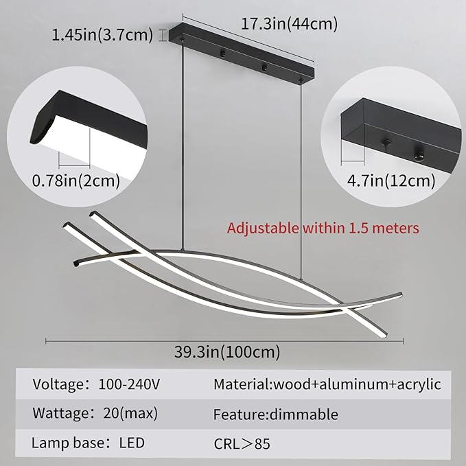 Pendant Light, Linear Pendant Light LED Dimmable Hanging Light Fixture, LED Modern Curved Chandelier, Chandeliers for Dining Room-Ruum Studio Home