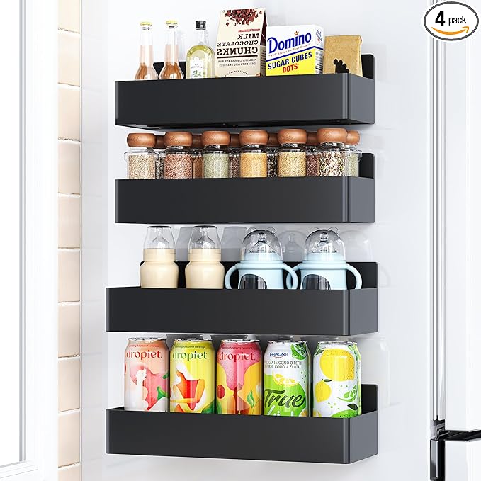 Magnetic Spice Rack for Refrigerator, Kitchen Organizer and Storage Shelf, Black (4 Pack)…-Ruum Studio Home