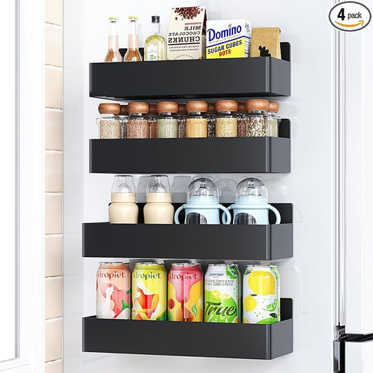 Magnetic Spice Rack for Refrigerator, Kitchen Organizer and Storage Shelf, Black (4 Pack)…-Ruum Studio Home