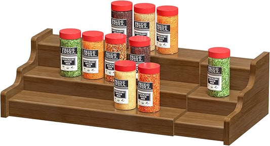 Bamboo Spice Rack Cabinet Organizer - 3 Tier Wooden Expandable Walnut Display Shelf-Ruum Studio Home