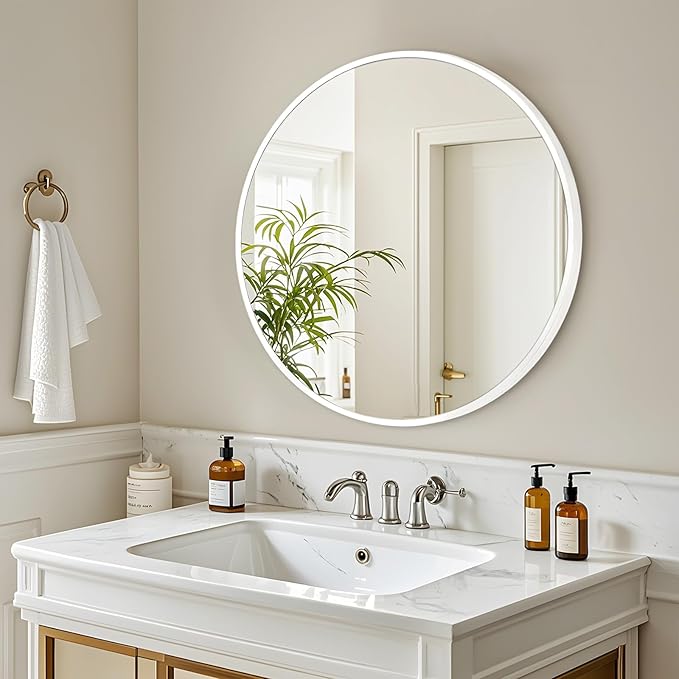 Fabuday White Round Mirror 28 Inch - Big Circle Mirror for Bathroom, Living Room, Hallway, Entryway, Matte Aluminum Frame Circular Mirrors for Wall Decor-Ruum Studio Home