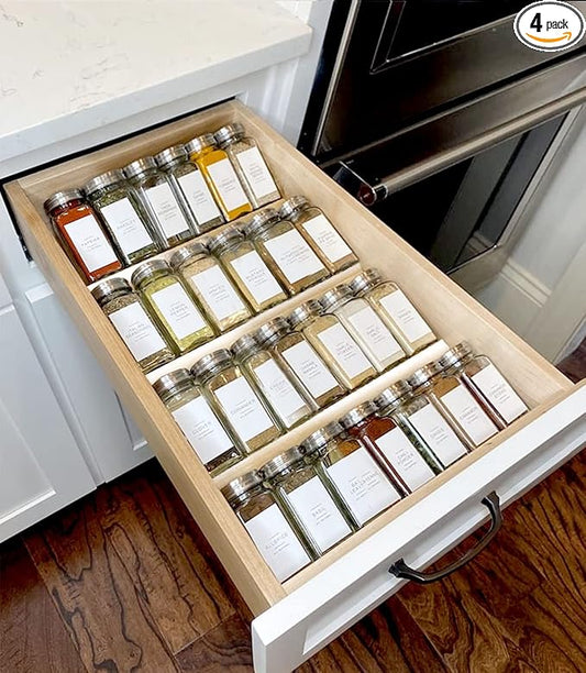 MIUKAA Clear Acrylic Spice Drawer Organizer, 4 Tier Seasoning Jars Drawers Insert, Kitchen Spice Rack Tray for Drawer/Countertop (Jars not included)-Ruum Studio Home