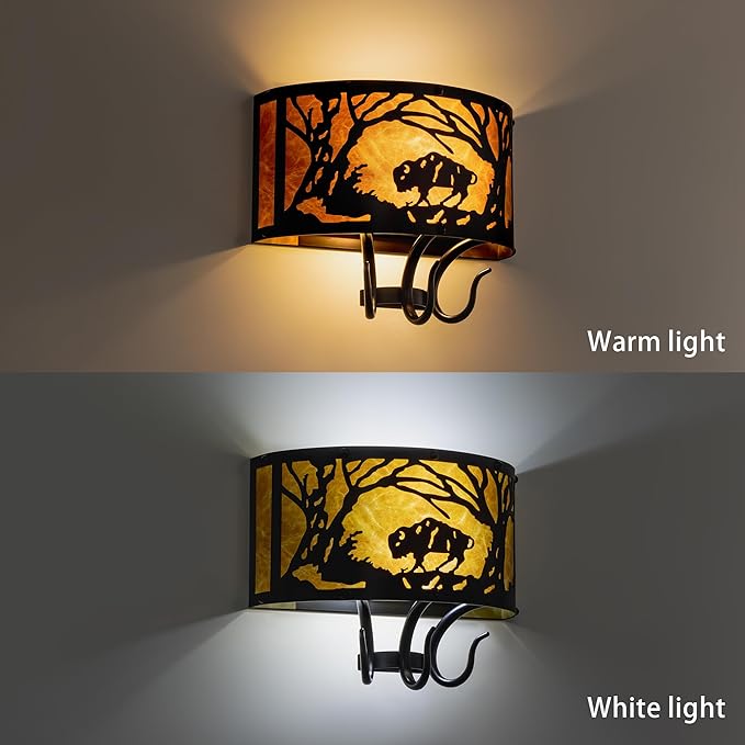 TOCHIC Farmhouse Wall Sconce, Rustic Vintage Indoor Wall Light Fixture, 2-Light Western Cow Wall Mount Light for Bedroom, Hallway, Living Room, Stairway-Ruum Studio Home