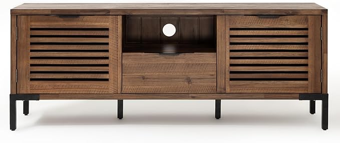 Bme Millie Solid Wood TV Stand for TVs up to 65 Inches, Modern Farmhouse TV Stand with Rustic Charm, TV Stands for Living Room, Chestnut-Ruum Studio Home