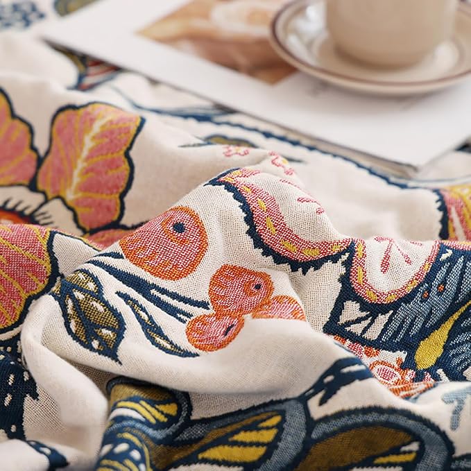 Boho Muslin Blanket for Adults 4-Layer Gauze Twin Size Soft Cozy 100% Cotton Summer Cooling Blanket Floral Decor for Sofa Bed Coverlet Both Sides (Boho Floral, Twin 60 x 80 in)-Ruum Studio Home