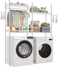 VEVOR Over The Washer and Dryer Storage Shelf, 4 Tier Laundry Room Drying Rack with Hanger Rod and Hooks, Adjustable Over Washer and Dryer Shelves, Laundry Room Shelf Storage Space Saver, White-Ruum Studio Home
