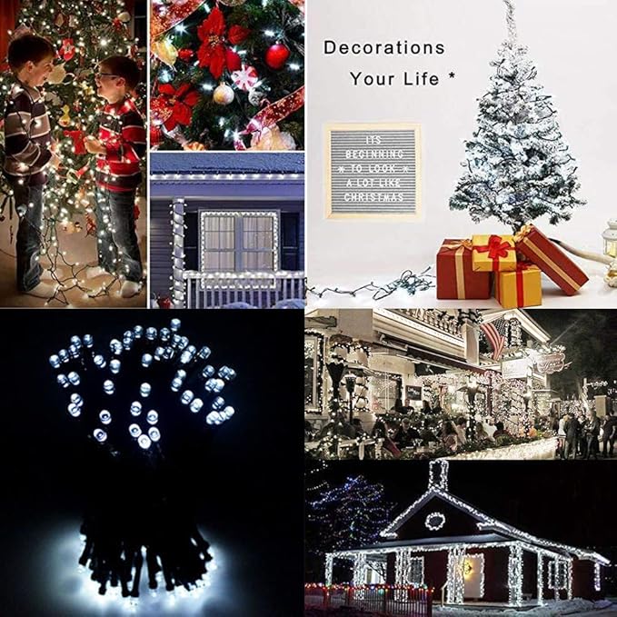 HOME LIGHTING 66ft Christmas Decorative Mini Lights, 200 LED Green Wire Fairy Starry String Lights Plug in, 8 Lighting Modes, for Indoor Outdoor Xmas Tree Wedding Party Decoration (White)-Ruum Studio Home