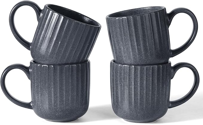 famiware Coffee Mugs Set of 4, Starlight 11 oz Mug Cup Set with Handle for Coffee, Tea, Cocoa, Milk - Ceramic Stoneware Mug Set, Matte Black Grey-Ruum Studio Home