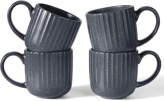 famiware Coffee Mugs Set of 4, Starlight 11 oz Mug Cup Set with Handle for Coffee, Tea, Cocoa, Milk - Ceramic Stoneware Mug Set, Matte Black Grey-Ruum Studio Home