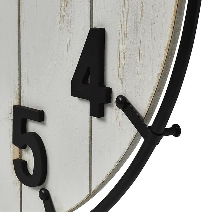 Large Old Town Farmhouse Wall Clock – 24 Inches Rustic Antique Wood with Metal Circle and Large Numerals, Silent Battery Operated Clock for Office, Kitchen, Bedroom, Living Room (Washed White)-Ruum Studio Home