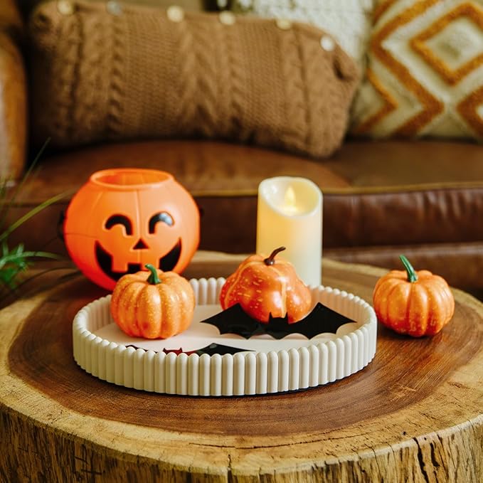 11.8in Decorative Tray for Coffee Table Decor- Modern Oval Concrete Tray for Home Decor- Minimalist Handcrafted Centerpieces Tray for Living Room, Kitchen Dining Table, Entryway (Beige)-Ruum Studio Home