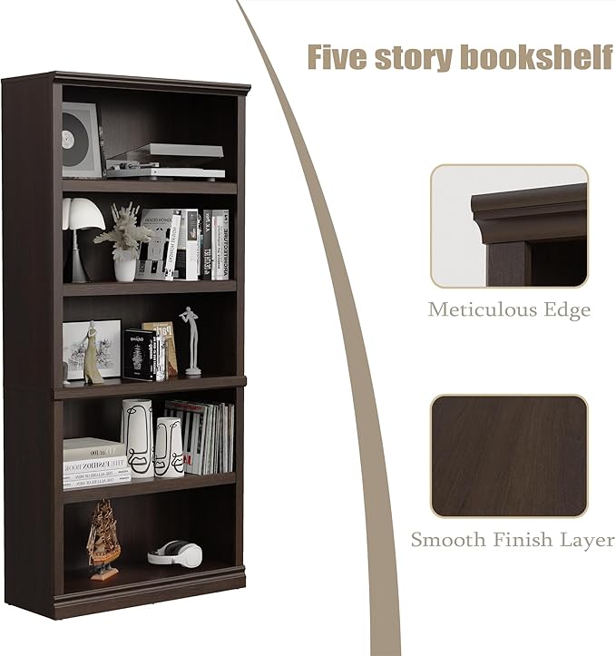 Bookshelf, Open Storage 70 Inch Tall 5 Shelf Bookcase, Floor Standing Bookshelves and Bookcases, Book case for Farmhouse Library Office Bedroom Kids, Dark Cherry - 5 Tier-Ruum Studio Home