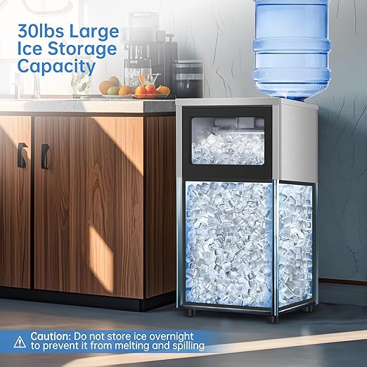 Ice Machine Commercial Ice Maker Machine, 150 Lbs /24H, 30 lbs Bin, Under Counter Built-in or Freestanding, Stainless Steel Household Use, Restaurant Bar Kitchen Cafe-Ruum Studio Home