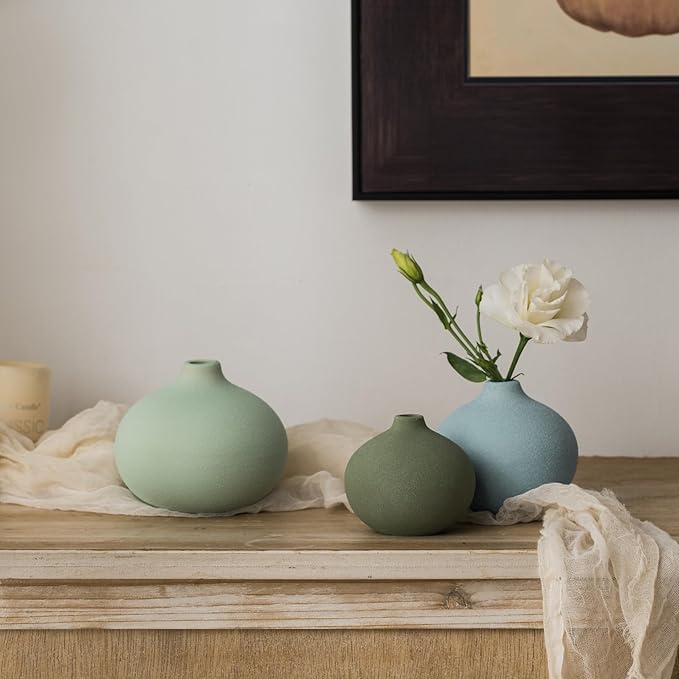 Ceramic Vase Set of 3, Mini Flower Vase for Home Decor, Modern Vase, Small Flower Vases for Dining Table Centerpieces,Living Room,Shelf,Mantel and Entryway Display-Ruum Studio Home
