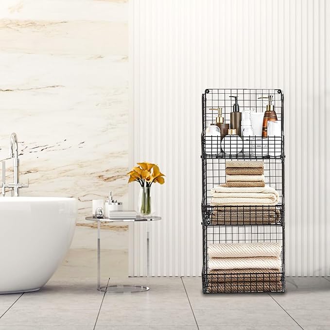 Stackable Wire Storage Baskets for Kitchen Closet Pantry, Hanging Closet Organizers Storage Shelves Organization, Wall Mount Metal Basket Bins, Clothing Vegetable & Fruit Organizer 5 pcs-Ruum Studio Home