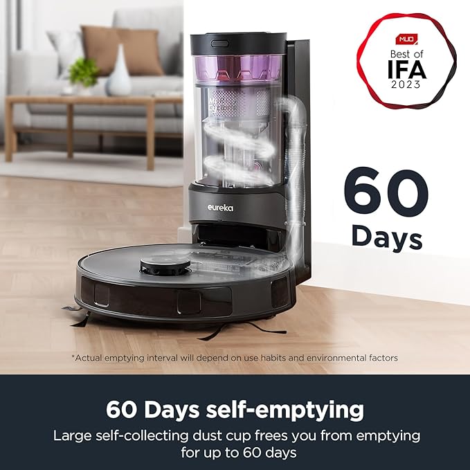 Eureka Robot Vacuum with Bagless Self Emptying Station, 2 in 1 Robotic Vacuum and Mop Combo, 60-Day Capacity, 4000Pa Suction, Auto Lifting Mop, LiDAR Navigation,NER E10s-Ruum Studio Home