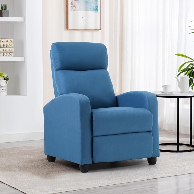 BestMassage | Recliner Chair | No Massage Function | Textile Blue | with Lumbar Support, Adjustable Push Back, Wide Armrests, Footrest & Padded Seat | Easy Assembly | for Living Room, Home Theatre-Ruum Studio Home
