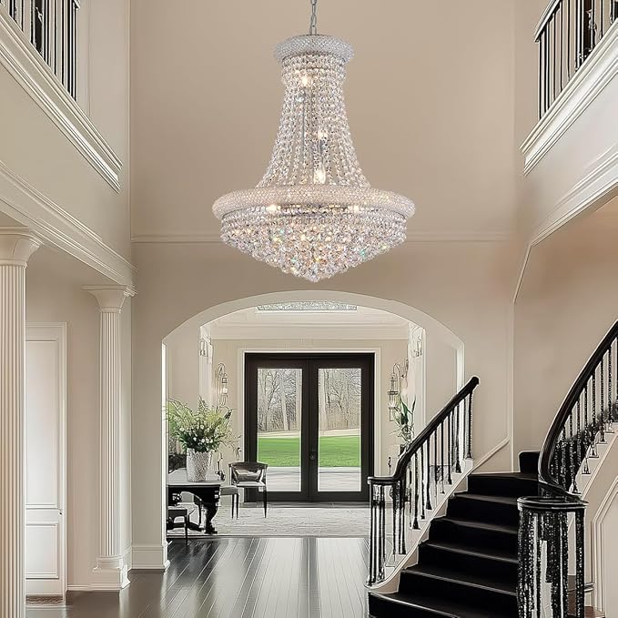 Modern Crystal Chandeliers Foryer Chandelier for High Ceilings, 11-Lights Silver Empire Crystal Chandeliers for Living Dining Room Entryway Hallway(D23.6)-Ruum Studio Home