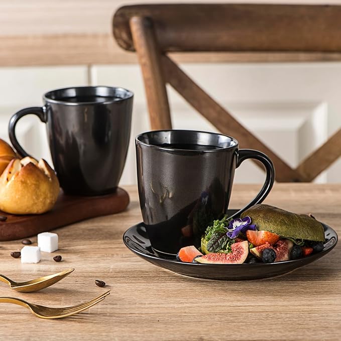 vicrays Coffee Mug Set, 12 Ounce, Ceramic Mug for Men, Women, Unique Glazed Mugs with Handle for Coffee, Tea, Milk, Cocoa, Cereal - Set of 6 Black-Ruum Studio Home