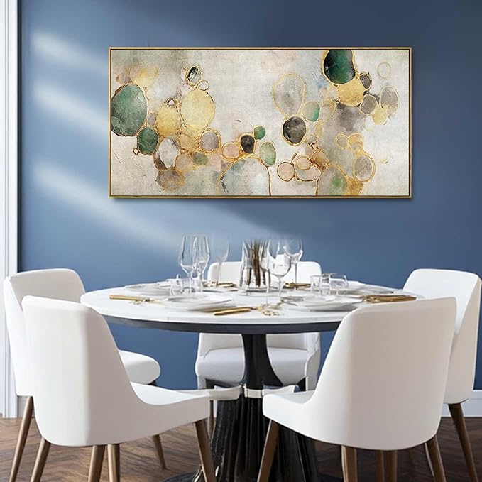 Gold Circle Modern Artwork Framed Abstract Wall Art Green Canvas Decor 24"x48" Wall Decorations for Bedroom Living Room Kitchen-Ruum Studio Home