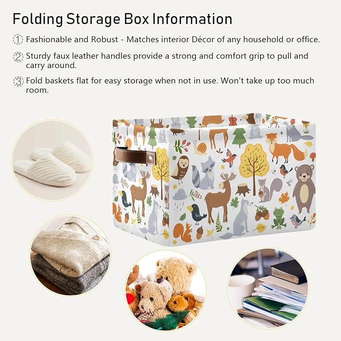 Storage Basket Bin Cute Woodland Animals Organizer Collapsible Shelf Basket Cube with Handle for Nursery Bedroom Bathroom-Ruum Studio Home
