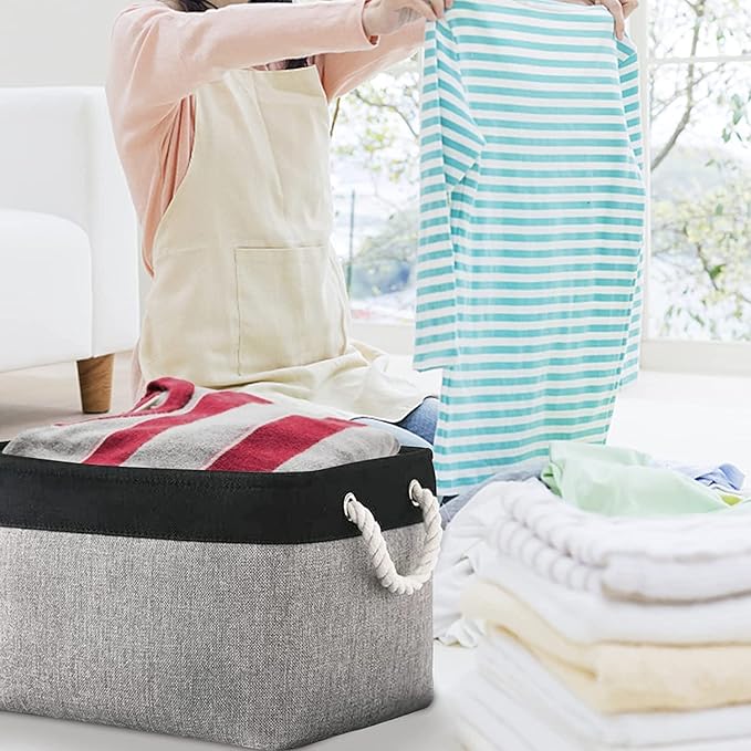 TcaFmac Storage Bins for Organization - Large 3 Pack Fabric Storage Basket for Shelves with Handles, Organizer Baskets for Organizing for Closet Cloth Dog Toy Baby (Black& Grey 16x12x8 inch)-Ruum Studio Home