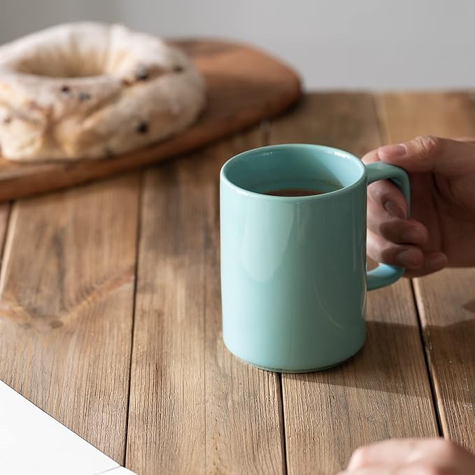 E-liu Porcelain Tea Mugs Coffee Mug Set, Large 15 Ounces Cups for Coffee, Tea, Cocoa, and Mulled Drinks, Set of 6, Turquoise-Ruum Studio Home