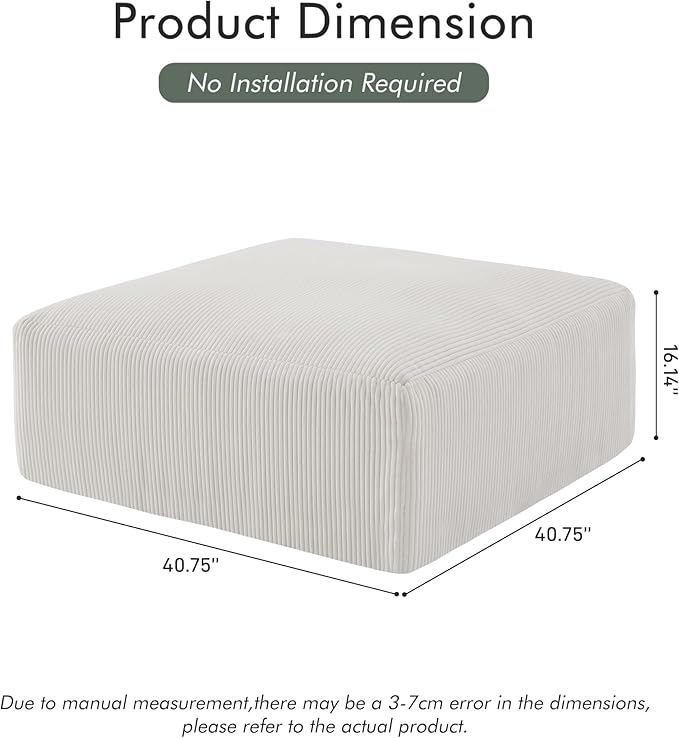 40" Square Stuffed Ottoman Pouf for Sofa Couch, Corduroy Poufs with Foam Chunk Filling, Furry & Fluffy Foot Stool Movable Ottoman. 40 * 40 Floor Poufs Foot Rest for Living Room, Beige-Ruum Studio Home