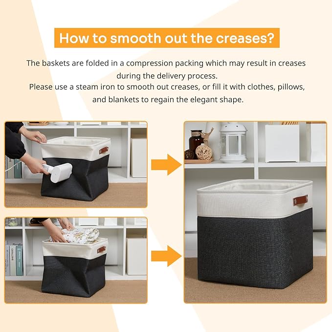 DULLEMELO Storage Baskets, 13 Inch Cube Storage Bins for Shelves Closet Nursery Toy Storage, Foldable Linen Closet Organizers Storage Baskets for Toy Closet Storage?4 Pack - 13" White&Black)-Ruum Studio Home