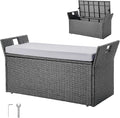 VEVOR Outdoor Storage Bench, 2-Person PE Rattan Storage Bench, 40 Gal Deck Box with Cushion & Side Handle, Supports up to 400 lbs, Weatherproof Outdoor Seating & Porch Decor for Patio Garden Balcony-Ruum Studio Home