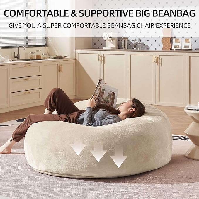 Bean Bag Chair 4Ft, Memory Foam Filled, Large Beanbag Chairs for Adults and Teens, Soft Sofa with Removable Flannel Cover, Round Couch for Living Room Bedroom College Dorm (Apricot, 4FT-47×47"×24")-Ruum Studio Home