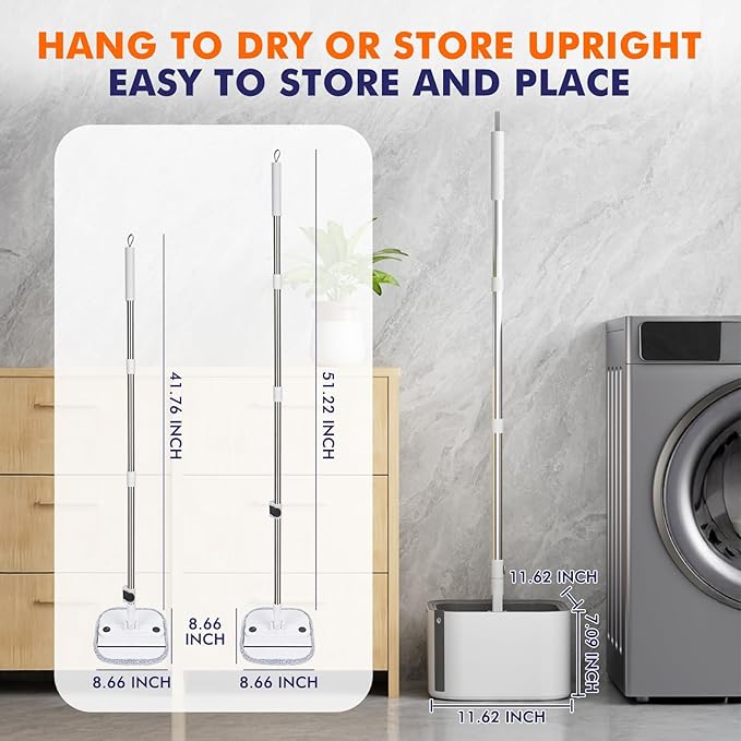 KZKR Spin Mop and Bucket Set with Self Separation Dirty and Clean Water System, Self Wringing 360° Rotating Square Mop Head for Home Floors Cleaning (2.0 Mop and Bucket Set (6 Pads) Ship by Amazon)-Ruum Studio Home