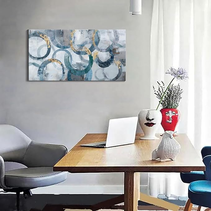 Mofutinpo Abstract Canvas Wall Art for Living Room, Modern Minimalist Wall Pictures Painting - Blue and Teal Room Decorations, cliques Framed Wall Art for Bedroom Office Artwork 20×40IN-Ruum Studio Home