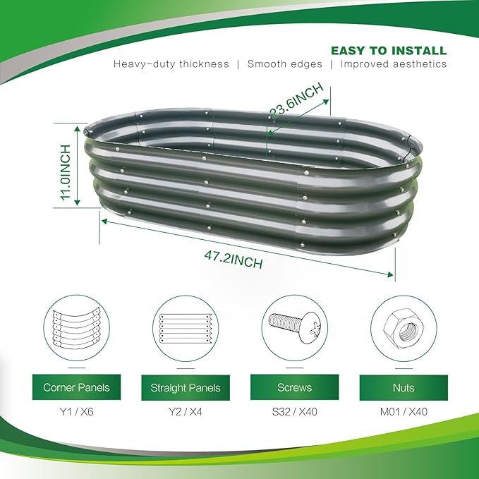 Gardmax Galvanized Raised Garden Bed, Lightweight Planter Boxes Outdoor with Easy Assembly, Large Garden Bed for Vegetables, Fruits, Flower Dark Grey-Ruum Studio Home