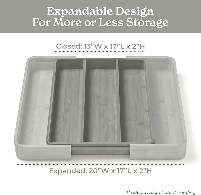 SMIRLY Silverware Drawer Organizer – Bamboo Kitchen Drawer Organizer, Adjustable Utensil Holder and Cutlery Tray, Drawer Dividers for Flatware and Kitchen Utensils-Ruum Studio Home
