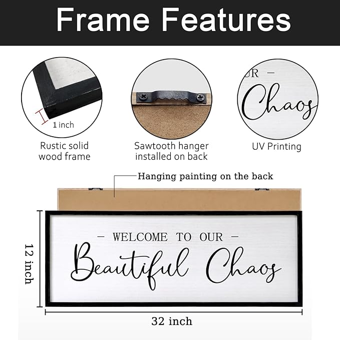 Welcome To Our Beautiful Chaos Sign Wall Decor Framed Wood 32X12 Inch For Rustic Home Living Room Entryway Bedroom Hanging Art (Wood)-Ruum Studio Home