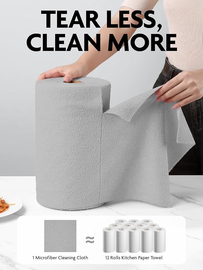 Fantasticlean Microfiber Cleaning Cloth Roll -75 Pack, Tear Away Microfiber Towels, 12" x 12", Reusable, Washable, Scratch Free, Ultra Absorbent Dish Rags for Car, Home, Garage or Shop (Grey)-Ruum Studio Home