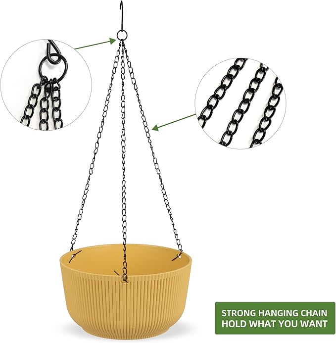 Dexceder 8.75 Inch Self Watering Hanging Planters Indoor Outdoor, Thickened Hanging Basket Flower Plant Pot (2 Pack, Yellow)-Ruum Studio Home