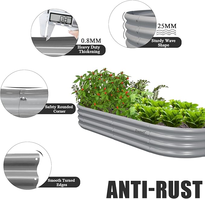 2 Pack 6x3x1FT Galvanized Raised Garden Bed Kit Oval Metal Ground Planter Box Outdoor Bottomless Planter Raised Beds for Vegetables Flowers Herbs Fruits, Gray-Ruum Studio Home
