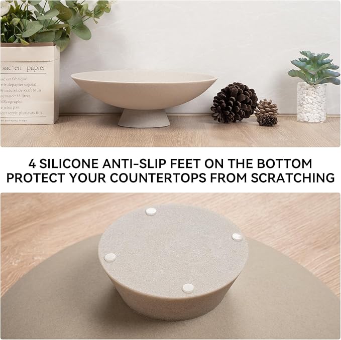 Decorative fruit bowl for Home Decor Large Modern Handicraft Key Bowl for Entryway Table Stylish Centerpiece Purse Bowl Pedestal bowl for Kitchen Counter Coffee Table(Artificial Stone Beige)-Ruum Studio Home