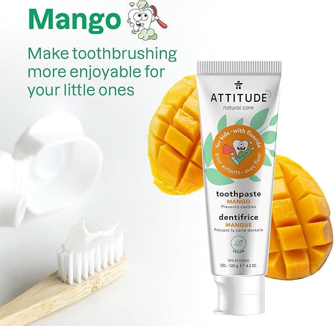 ATTITUDE Toothpaste with Fluoride, Prevents Tooth Decay and Cavities, Vegan, Cruelty-Free and Sugar-Free, Mango, 4.2 Oz-Ruum Studio Home