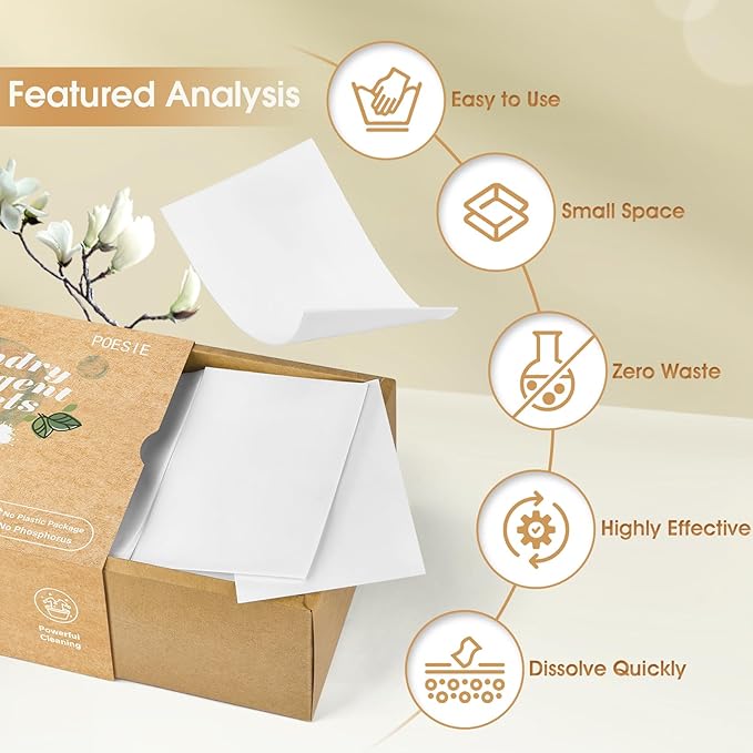 Poesie Laundry Detergent Sheets Magnolia Scent 3 Pack 480 Strips Liquid Less Effective Cleaning Zero Waste for All Washing Machine Traveling Dorm Life Save Space-Ruum Studio Home
