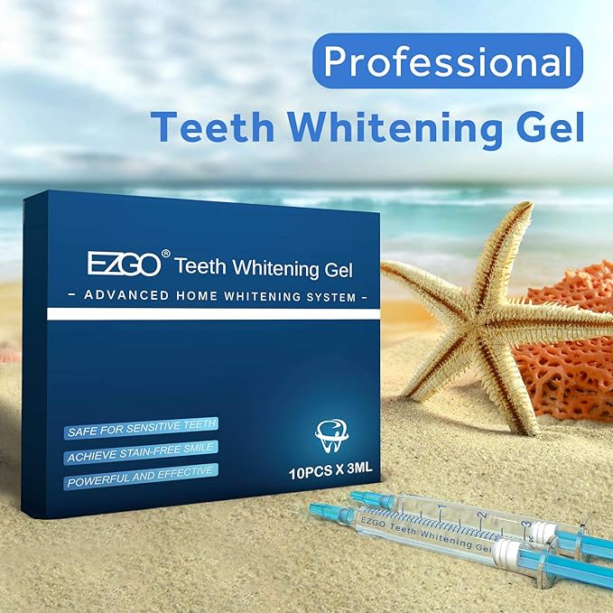 EZGO 10 Pack Teeth Whitening Gel Refills 22% Bleaching Gel, No Sensitive Teeth Whitener, Great for Sensitive Tooth Whitening, Carbamide Peroxide Teeth Whitening Gel, Mint Flavor (10X 3ML)-Ruum Studio Home