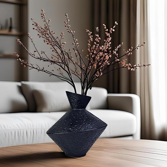 Cast Iron Decorative Vase, Dried Flower Rustic Vases, Wabi Sabi Vase for Modern Home Decor, Living Room, Shelf Decor, Enterway, Wedding, Office, Table, Bedroom, Kitchen, 8.86" H (Black)-Ruum Studio Home